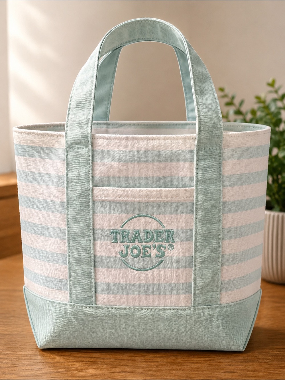 Viral 2026 Trader Joe's Mint Stripe Canvas Tote